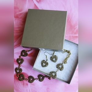 NWOT Nordstrom Gold Filigree Heart Set Y2K Coquette Vintage Necklace + Earrings